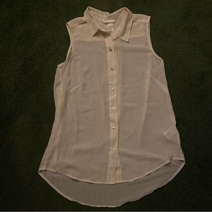 H&M White Sheer Crepe Button Up Sleeveless Blouse - Size 4